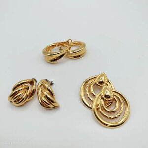 Set of 3 Women's Gold Tone Fashion Earrings Unsigned Classic